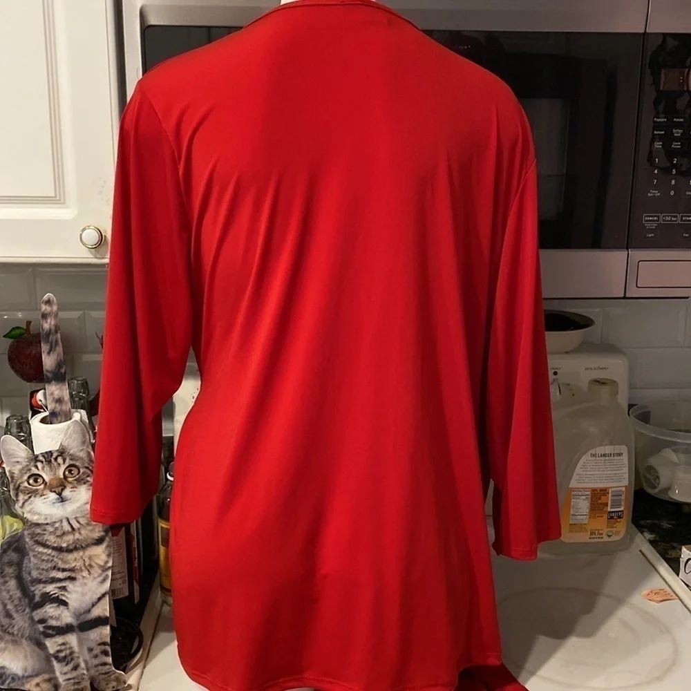 G womens Arabella solid red super stretch3/4 sleeve plus size top 3X - Picture 2 of 4